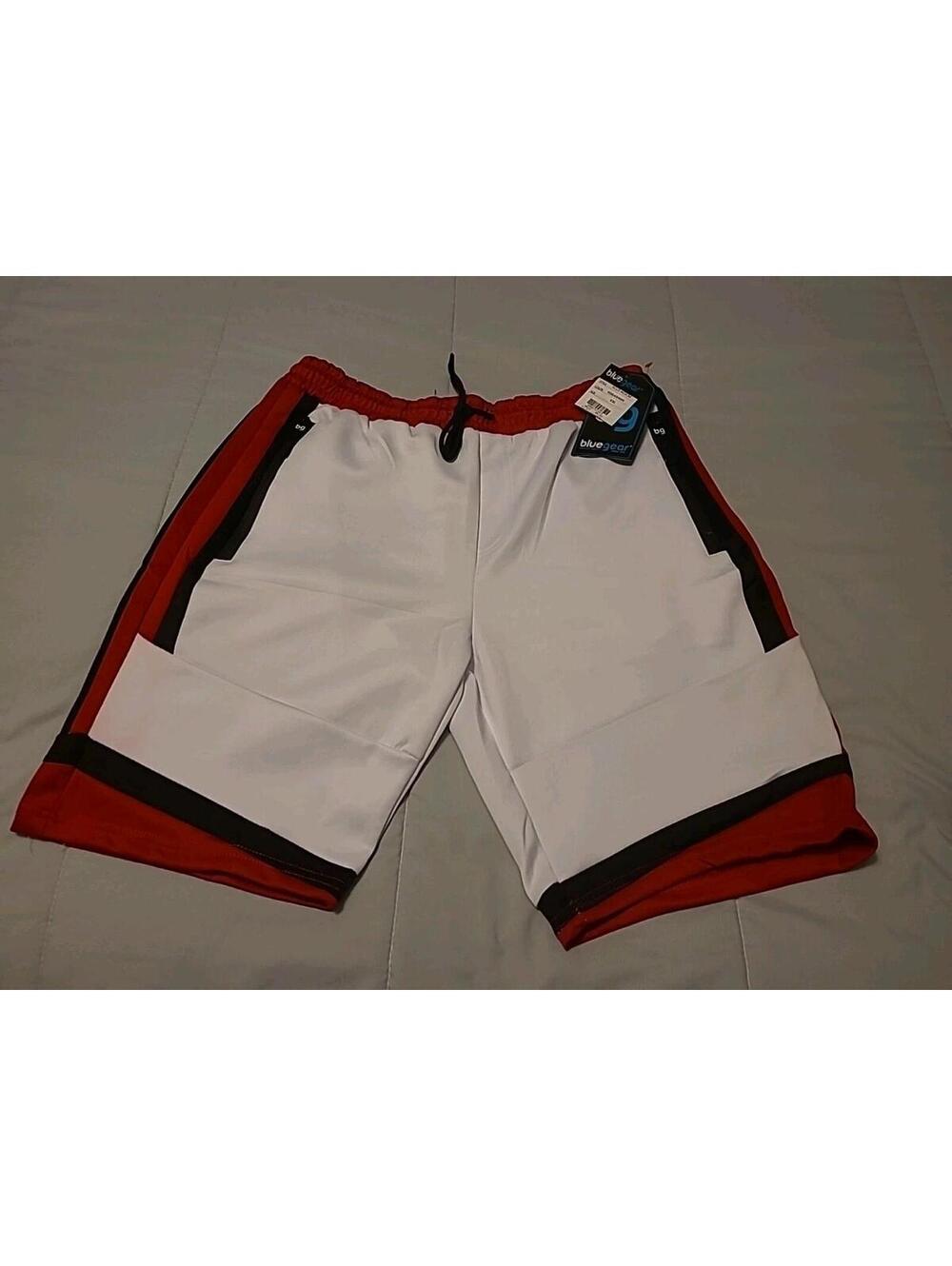 Blue Gear Men's Size XXL White Red Stripe Summer Sports Shorts Zippered Pockets